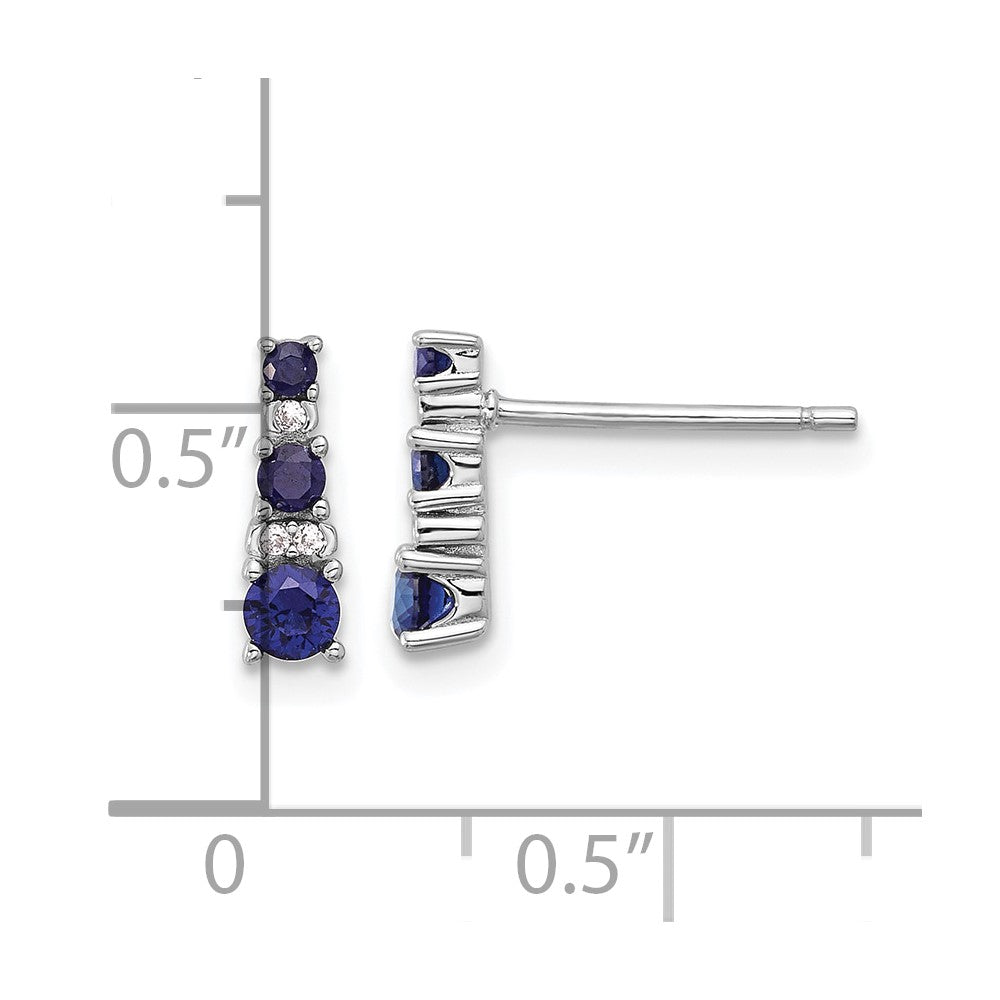 Sterling Silver Rhodium Plated .59 Cr. Bl Spinel .03 Cr. Wht Sapphire Post Earri