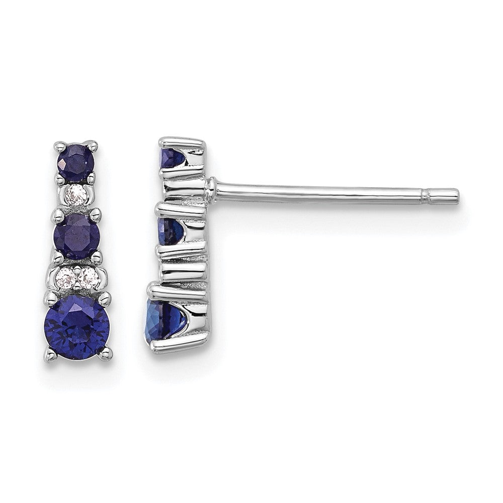 Sterling Silver Rhodium Plated .59 Cr. Bl Spinel .03 Cr. Wht Sapphire Post Earri