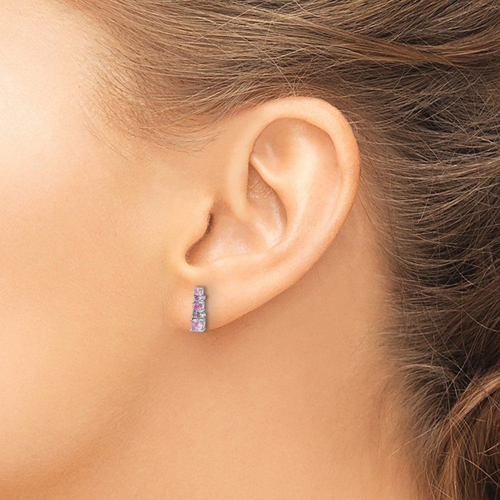 Sterling Silver Rhodium Plated .52Cr Pink Sapphire/.03Cr White Sapphire Earrings