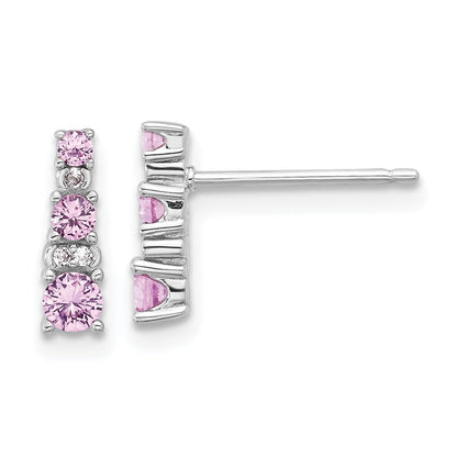Sterling Silver Rhodium Plated .52Cr Pink Sapphire/.03Cr White Sapphire Earrings