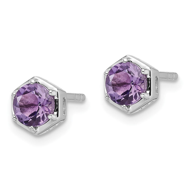 Sterling Silver Rhodium-Plated Polished Amethyst Post Earrings