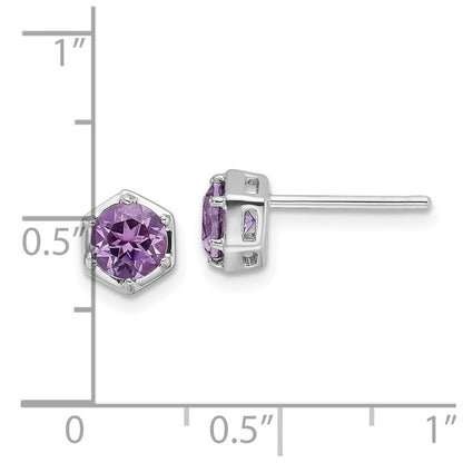 Sterling Silver Rhodium-Plated Polished Amethyst Post Earrings