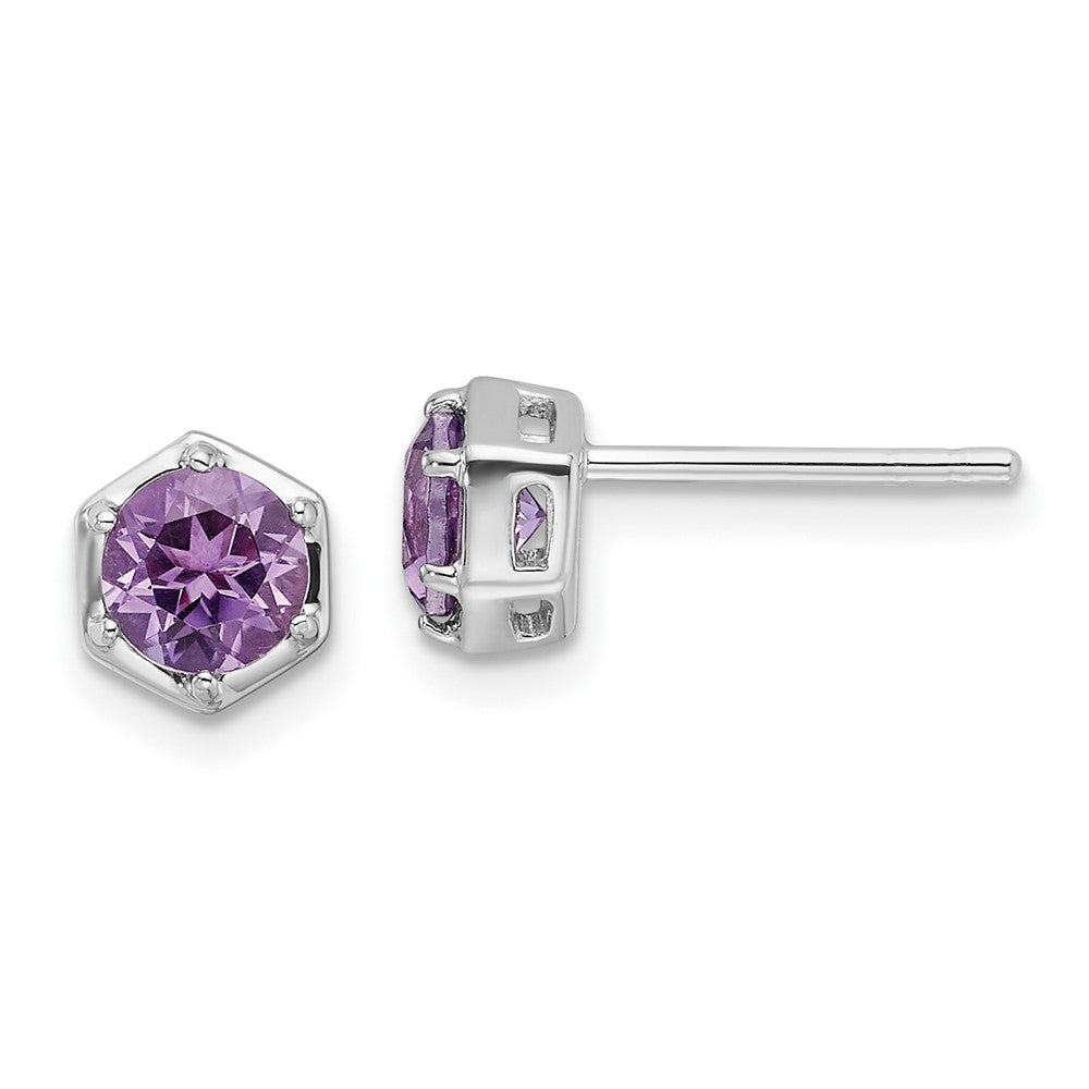 Sterling Silver Rhodium-Plated Polished Amethyst Post Earrings