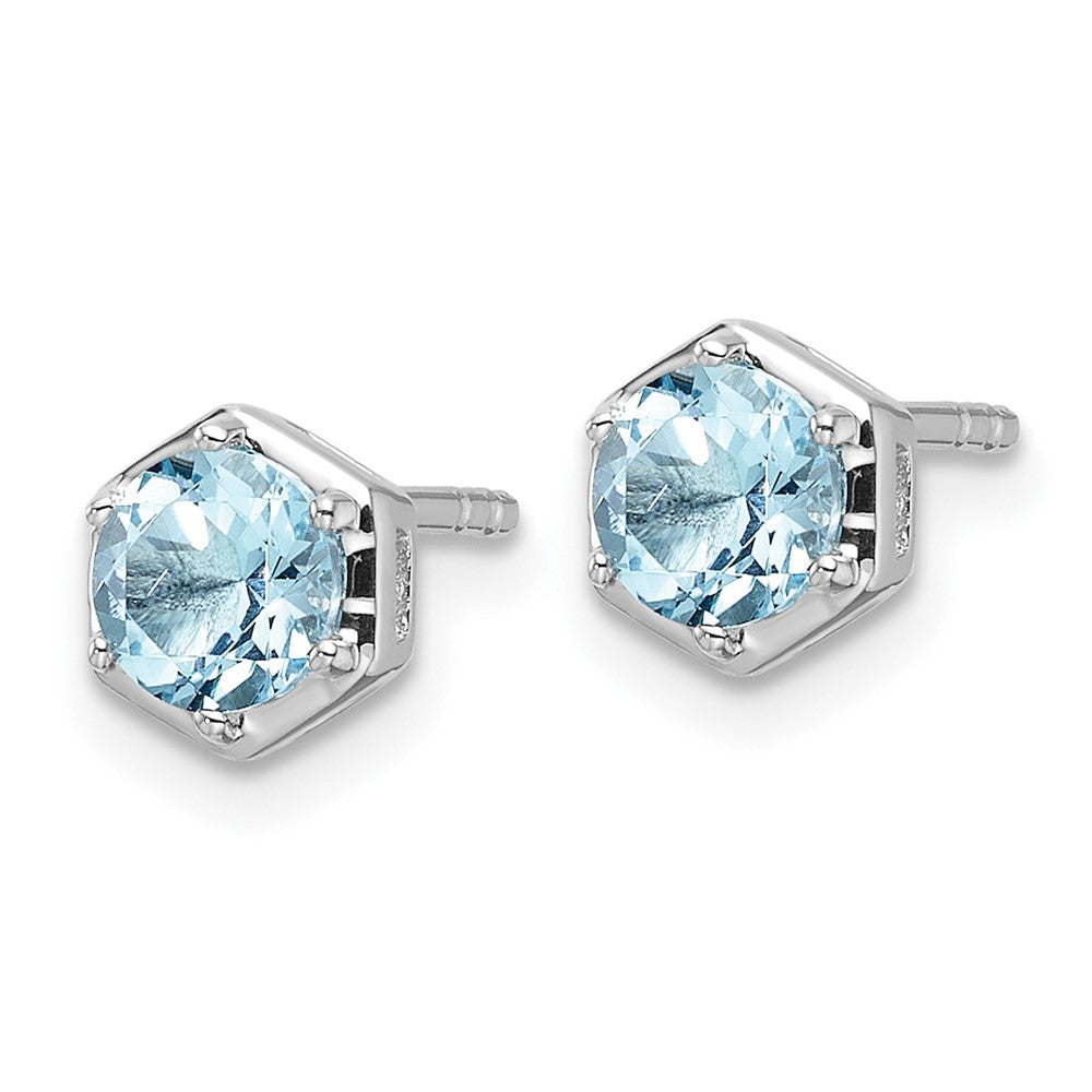 Sterling Silver Rhodium-Plated Polished Sky Blue Topaz Post Earrings