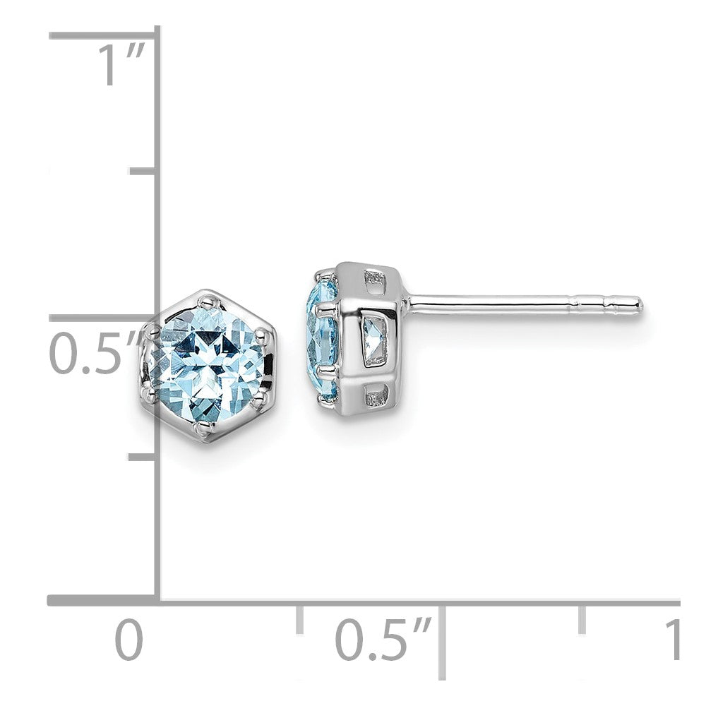 Sterling Silver Rhodium-Plated Polished Sky Blue Topaz Post Earrings