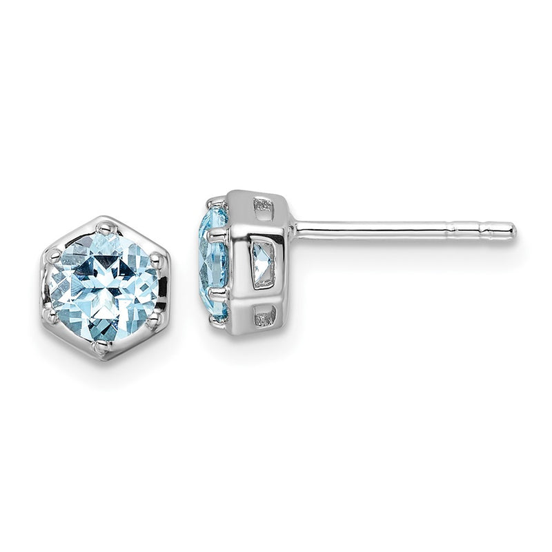 Sterling Silver Rhodium-Plated Polished Sky Blue Topaz Post Earrings