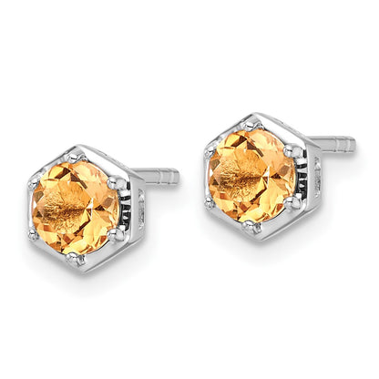Sterling Silver Rhodium-Plated Polished Citrine Post Earrings