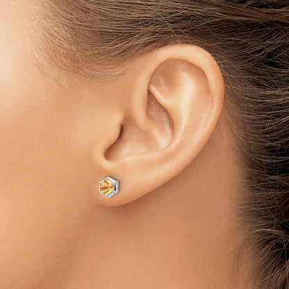 Sterling Silver Rhodium-Plated Polished Citrine Post Earrings