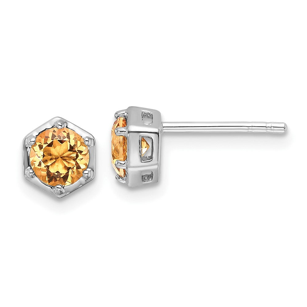 Sterling Silver Rhodium-Plated Polished Citrine Post Earrings