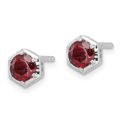 Sterling Silver Rhodium-Plated Polished Garnet Post Earrings