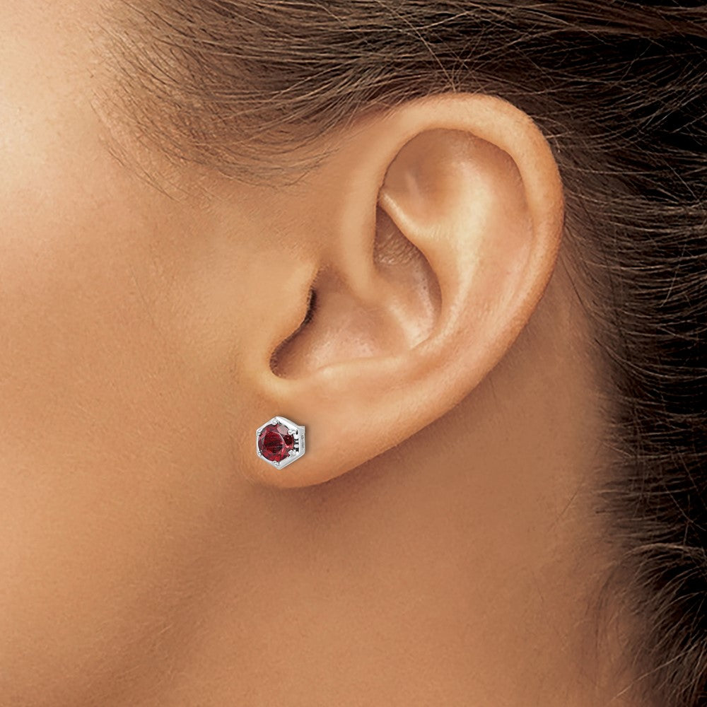 Sterling Silver Rhodium-Plated Polished Garnet Post Earrings