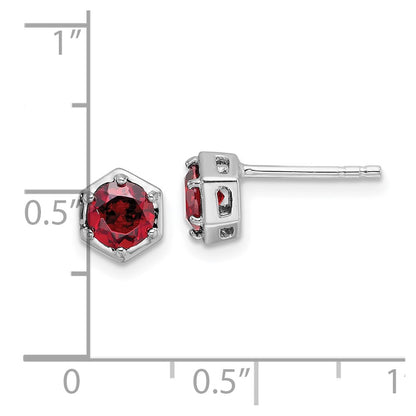 Sterling Silver Rhodium-Plated Polished Garnet Post Earrings