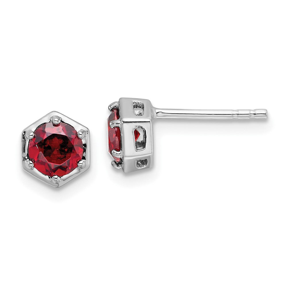 Sterling Silver Rhodium-Plated Polished Garnet Post Earrings
