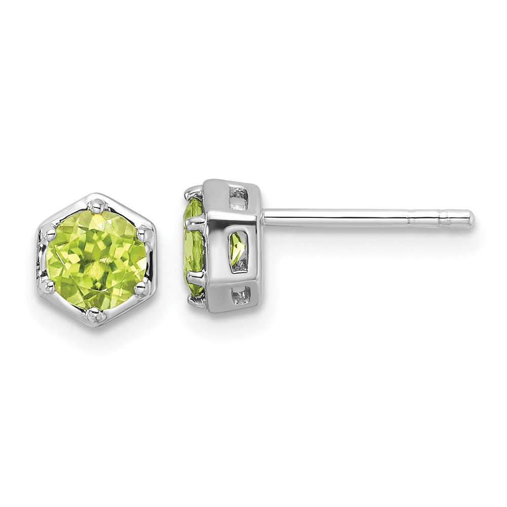 Sterling Silver Rhodium-Plated Polished Peridot Post Earrings