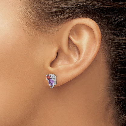 Sterling Silver Rhodium-Pl Amethyst Garnet and White Topaz Post Earrings