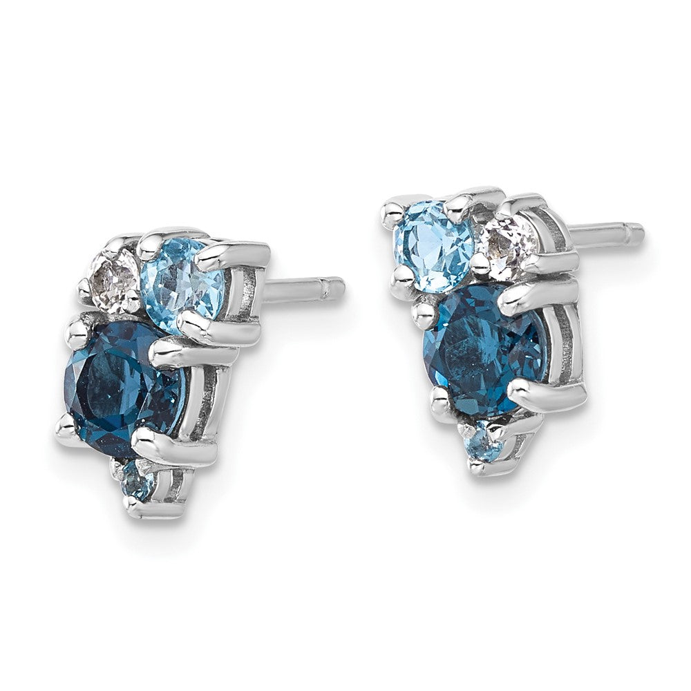Sterling Silver Rhodium Plated London/lt Swiss Blue/white Topaz Post Earrings