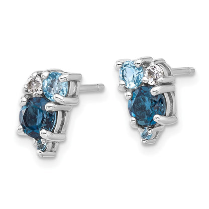 Sterling Silver Rhodium Plated London/lt Swiss Blue/white Topaz Post Earrings