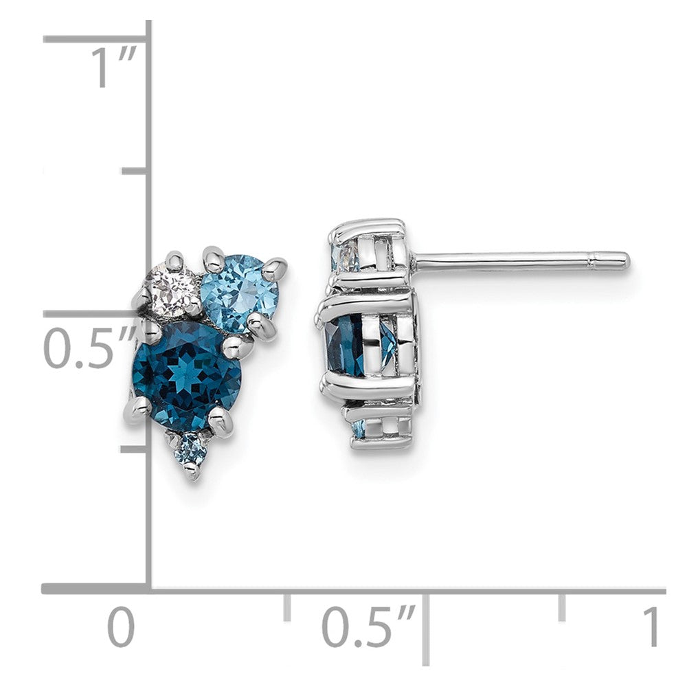 Sterling Silver Rhodium Plated London/lt Swiss Blue/white Topaz Post Earrings