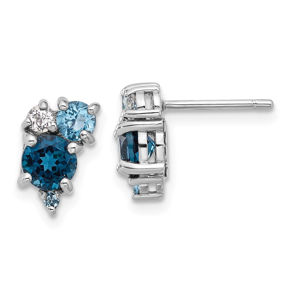 Sterling Silver Rhodium Plated London/lt Swiss Blue/white Topaz Post Earrings