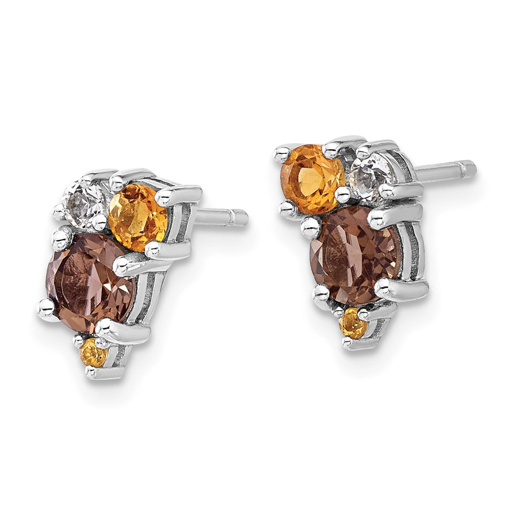 Sterling Silver Rhodium-Plated Smoky Quartz Citrine White Topaz Earrings