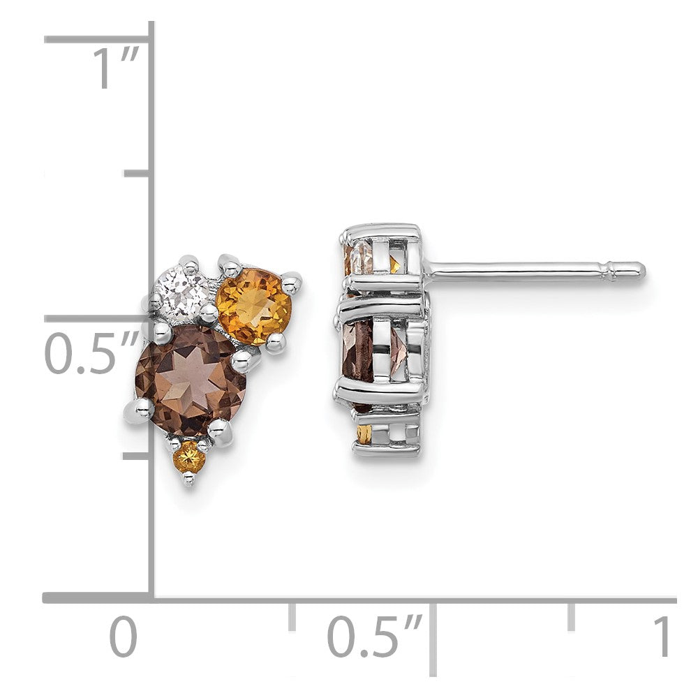 Sterling Silver Rhodium-Plated Smoky Quartz Citrine White Topaz Earrings