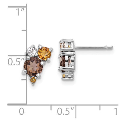 Sterling Silver Rhodium-Plated Smoky Quartz Citrine White Topaz Earrings