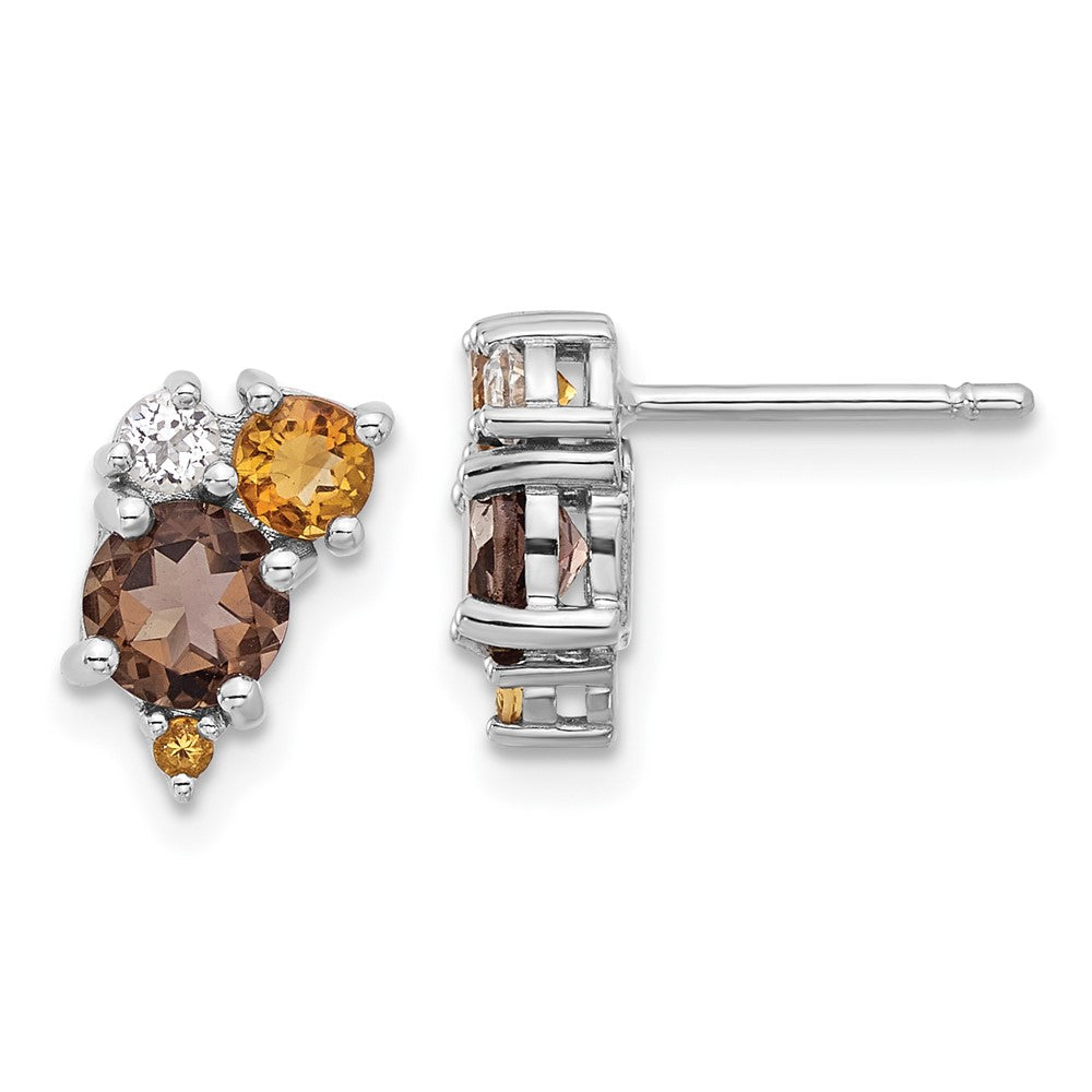 Sterling Silver Rhodium-Plated Smoky Quartz Citrine White Topaz Earrings