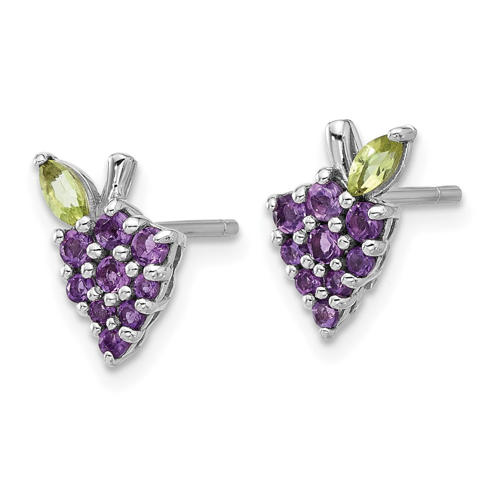Sterling Silver Rhodium-Plated Amethyst and Peridot Grape Post Earrings