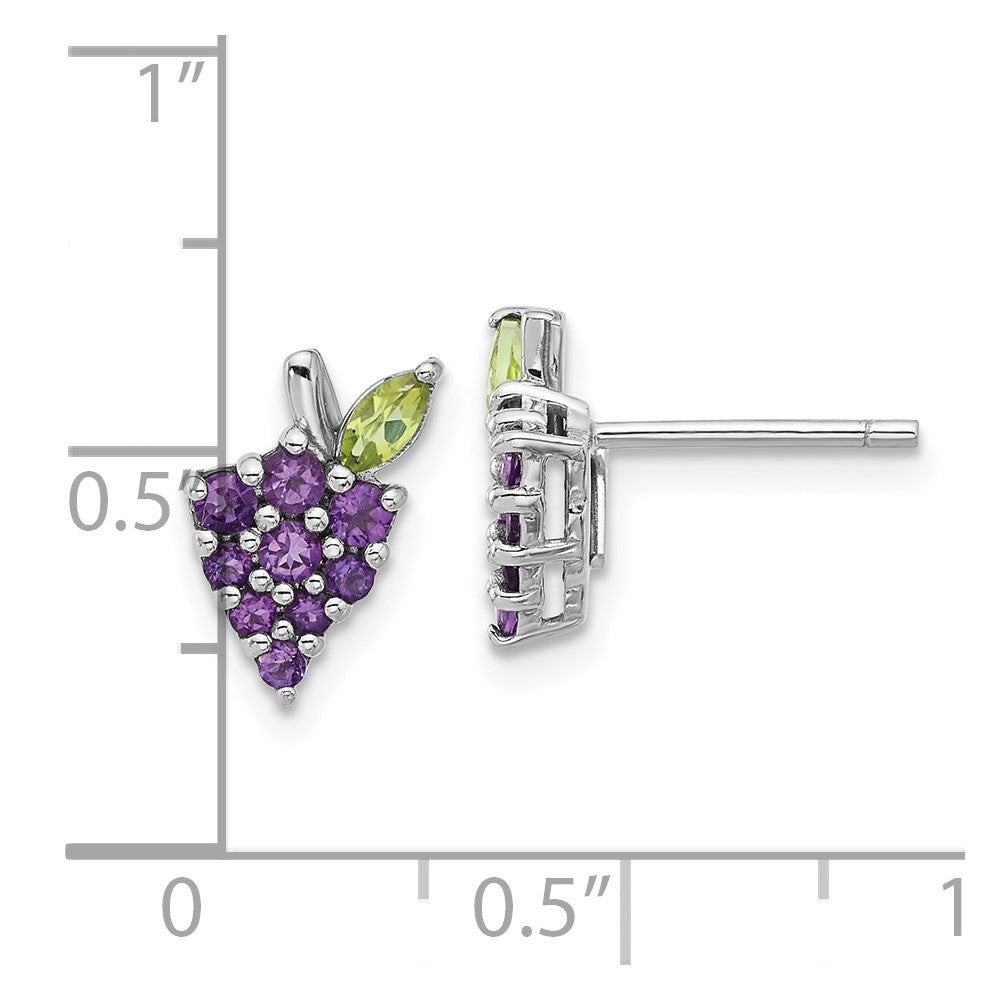 Sterling Silver Rhodium-Plated Amethyst and Peridot Grape Post Earrings