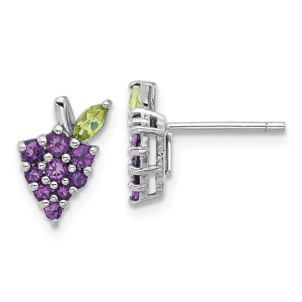 Sterling Silver Rhodium-Plated Amethyst and Peridot Grape Post Earrings