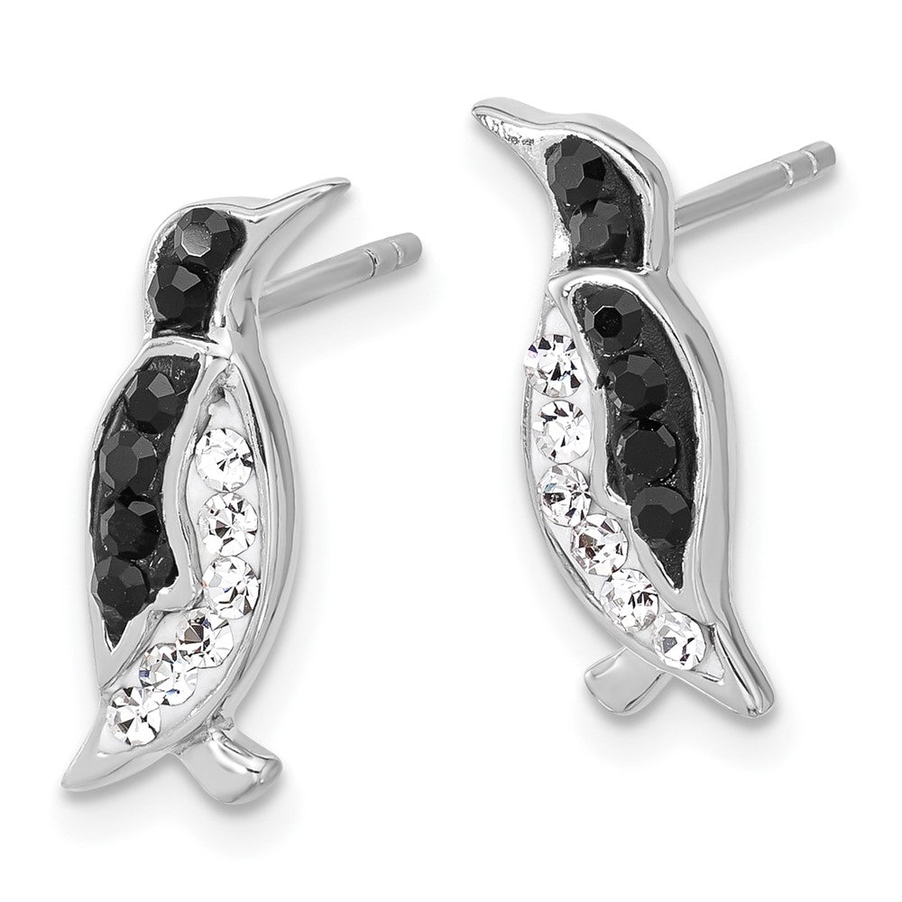 Sterling Silver Rhodium Plated Polished Crystal Penguin Post Earrings