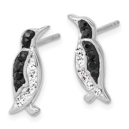 Sterling Silver Rhodium Plated Polished Crystal Penguin Post Earrings