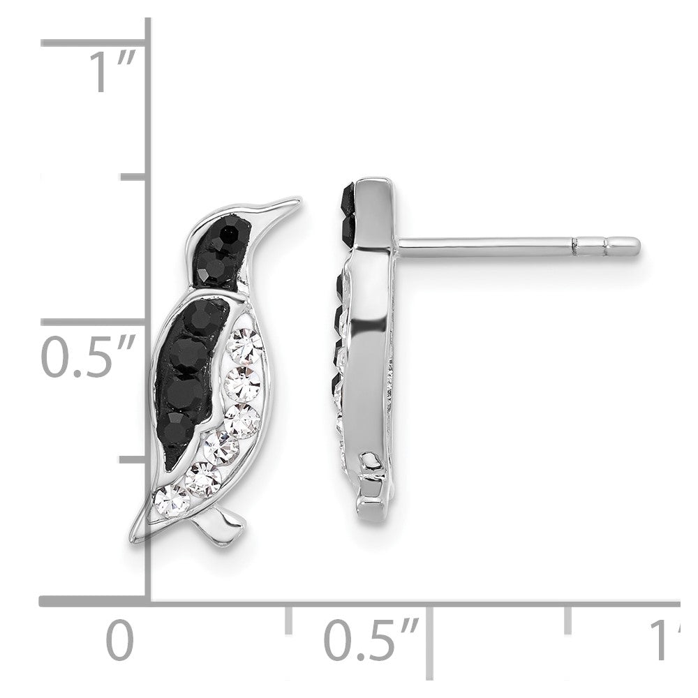 Sterling Silver Rhodium Plated Polished Crystal Penguin Post Earrings