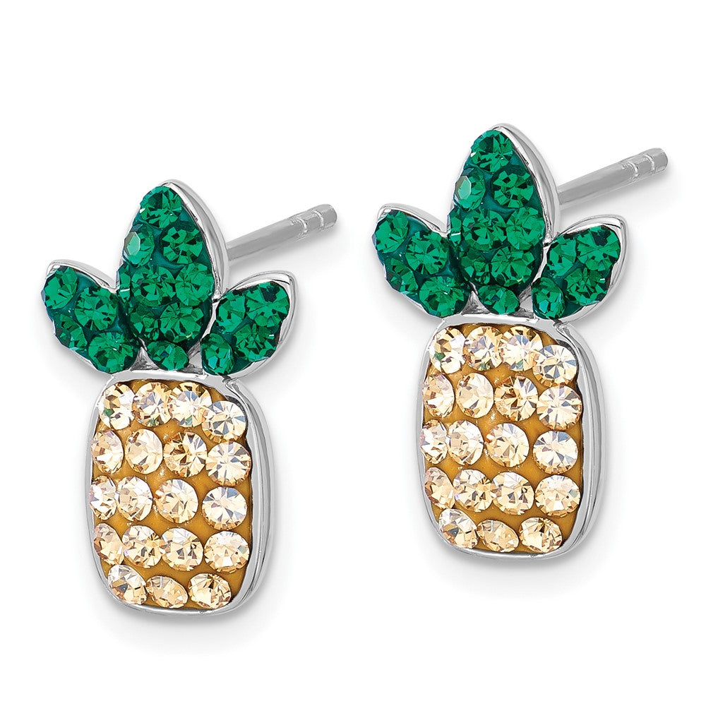 Sterling Silver Rhodium Plated Polished Crystal Pineapple Post Earrings