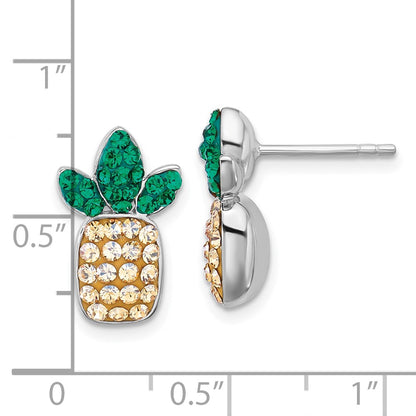 Sterling Silver Rhodium Plated Polished Crystal Pineapple Post Earrings