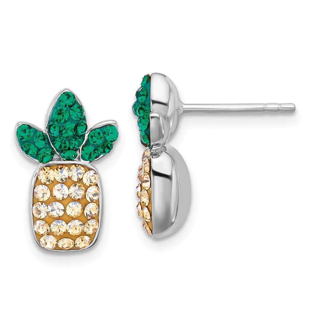 Sterling Silver Rhodium Plated Polished Crystal Pineapple Post Earrings