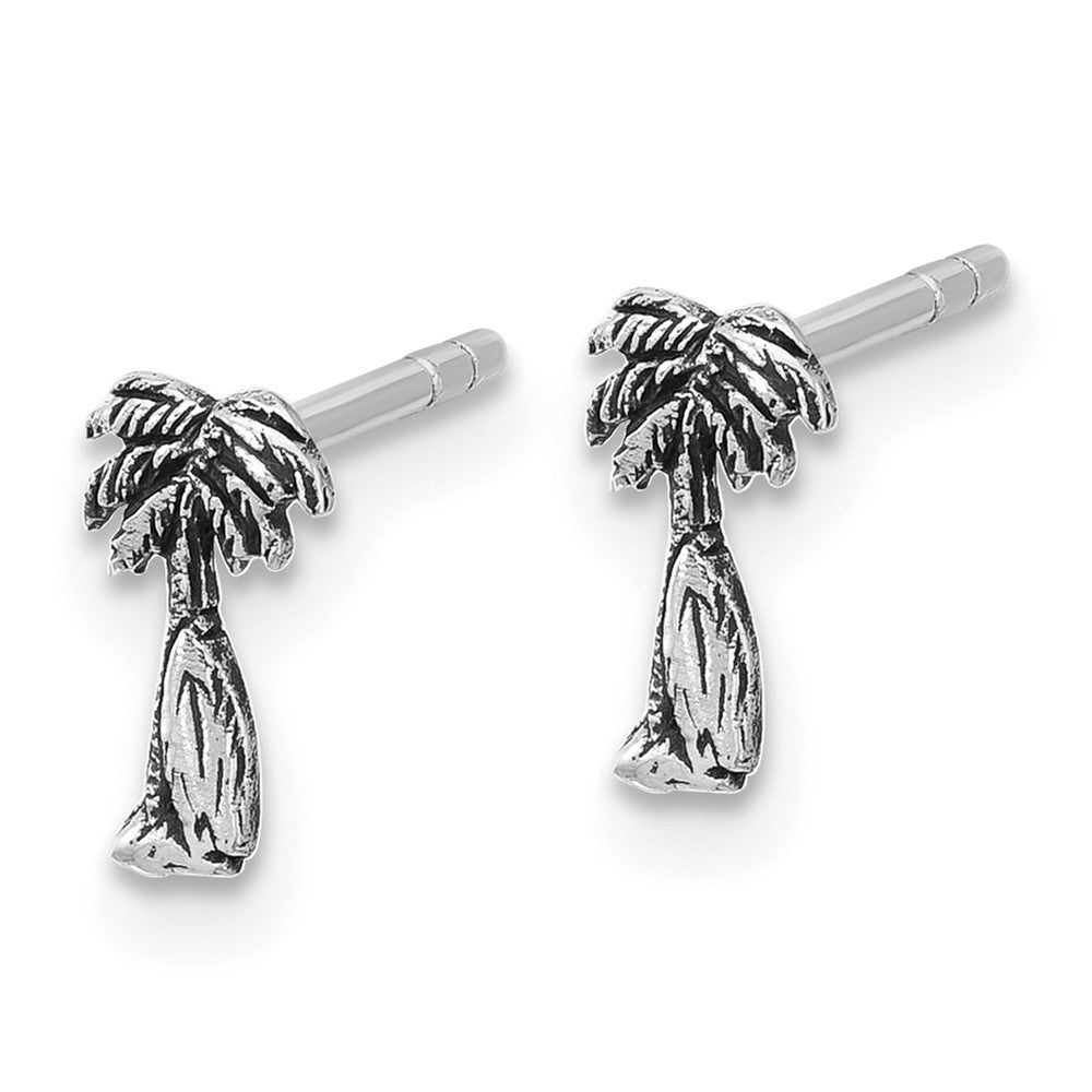 Sterling Silver Rhodium Plated Antiqued Palm & Tree Surfboard Earrings