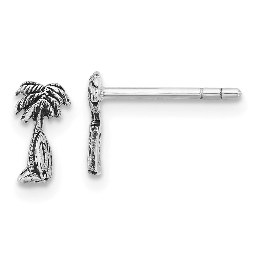 Sterling Silver Rhodium Plated Antiqued Palm & Tree Surfboard Earrings