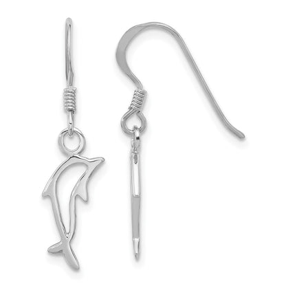 Sterling Silver Rhodium Plated Polished Dolphin Dangle Earrings