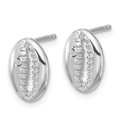 Sterling Silver Rhodium Plated Polished Cowrie Shell Post Earrings