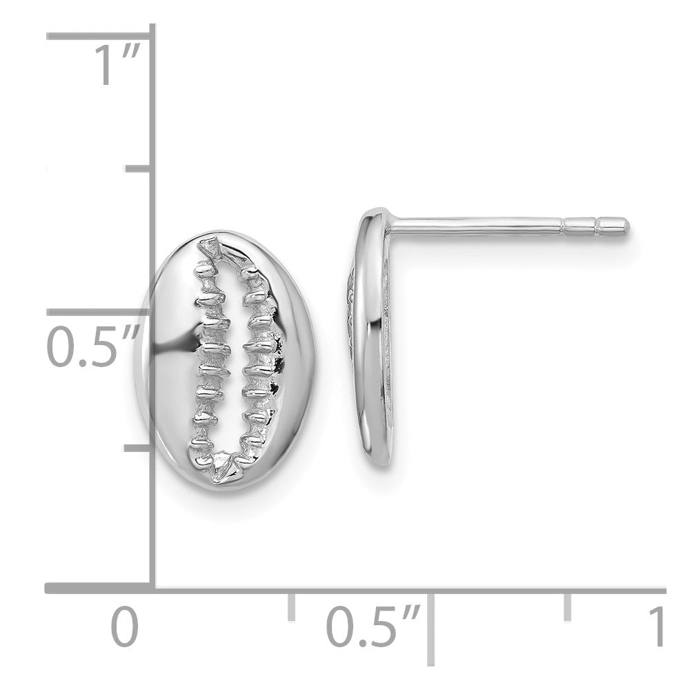 Sterling Silver Rhodium Plated Polished Cowrie Shell Post Earrings