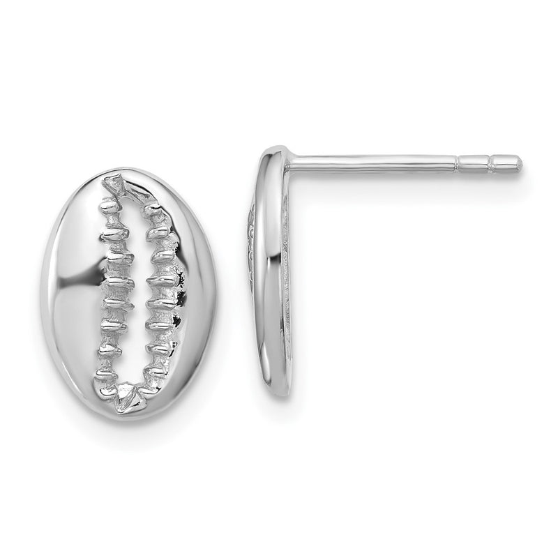 Sterling Silver Rhodium Plated Polished Cowrie Shell Post Earrings