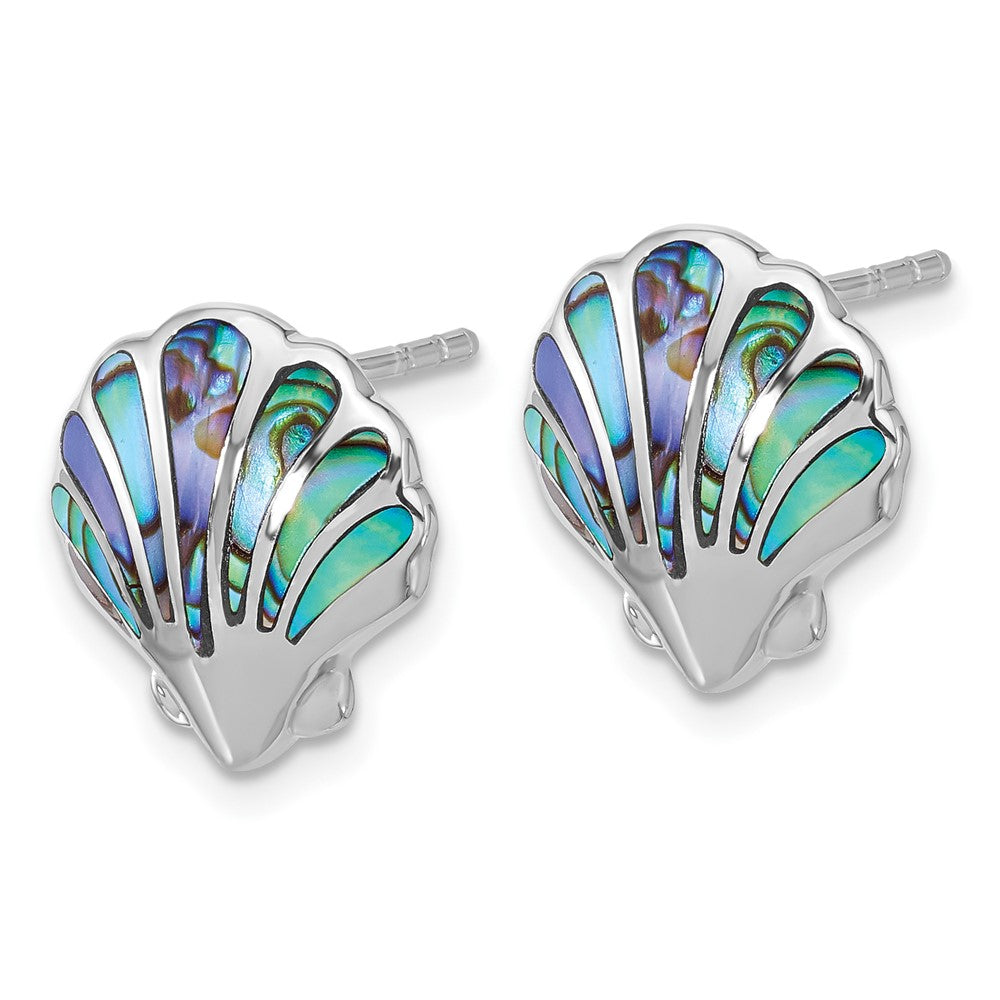 Sterling Silver Rhodium Plated Polished Abalone Shell Post Earrings