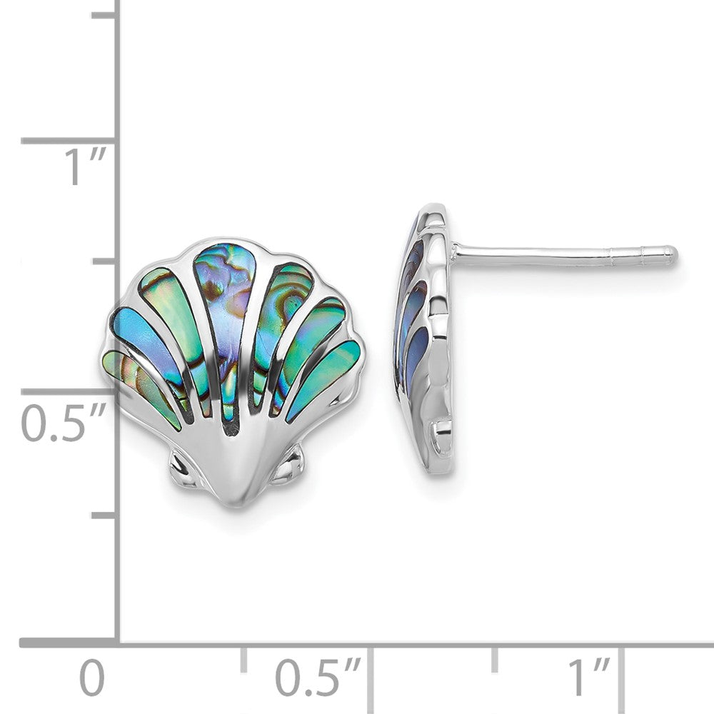 Sterling Silver Rhodium Plated Polished Abalone Shell Post Earrings