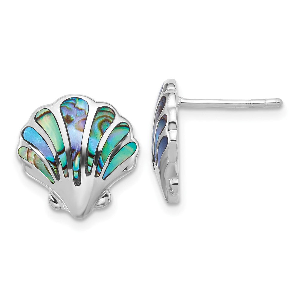 Sterling Silver Rhodium Plated Polished Abalone Shell Post Earrings