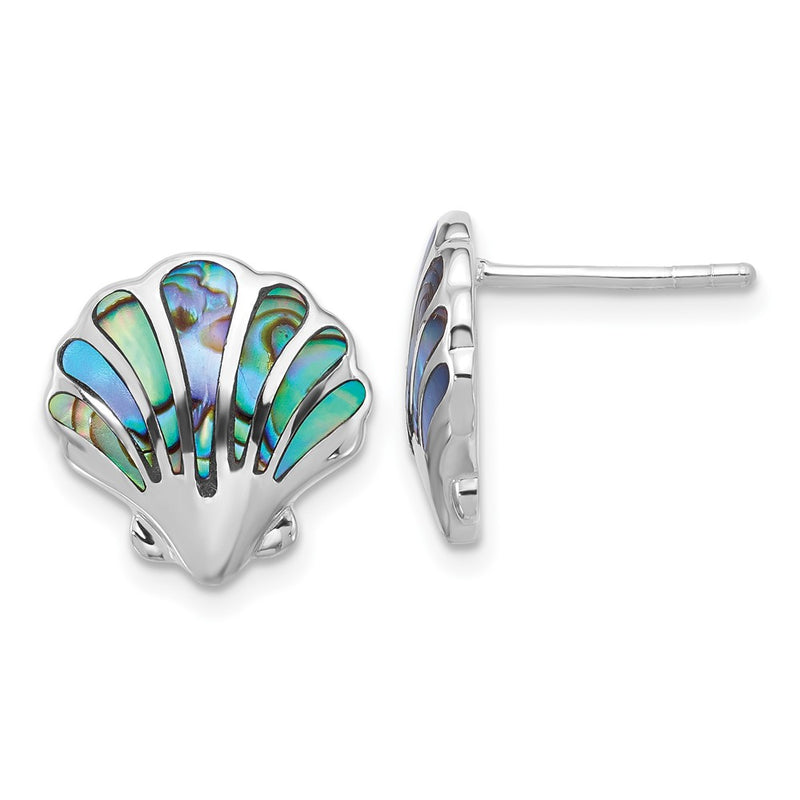 Sterling Silver Rhodium Plated Polished Abalone Shell Post Earrings