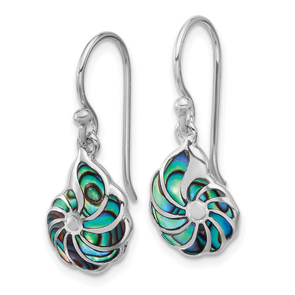 Sterling Silver Rhodium Plated Polished Abalone Swirl Shell Dangle Earrings
