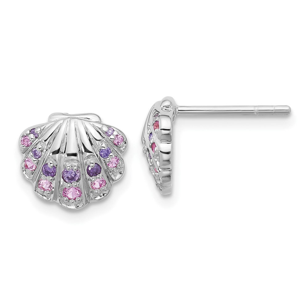Sterling Silver Rhodium Plated Polished CZ Shell Post Earrings