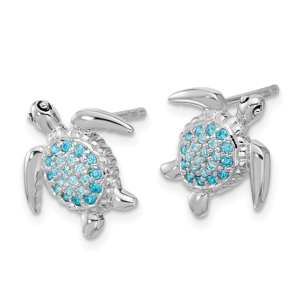 Sterling Silver Rhodium Plated Polished CZ Turtle Post Earrings