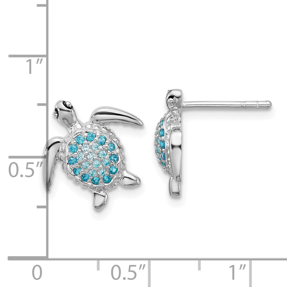 Sterling Silver Rhodium Plated Polished CZ Turtle Post Earrings